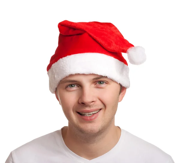 Junger Mann mit Weihnachtsmütze — Stockfoto