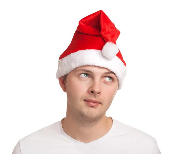 Junger Mann mit Weihnachtsmütze — Stockfoto