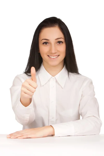 Junge Frau gestikuliert ok — Stockfoto