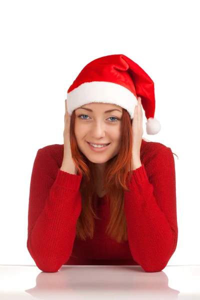Mladá žena v Santa klobouku — Stock fotografie