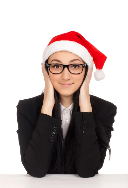 Giovane donna in cappello Babbo Natale — Foto Stock