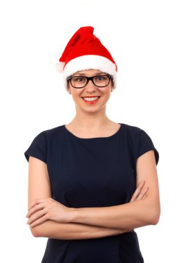 Noel Baba şapkası genç kadın portresi