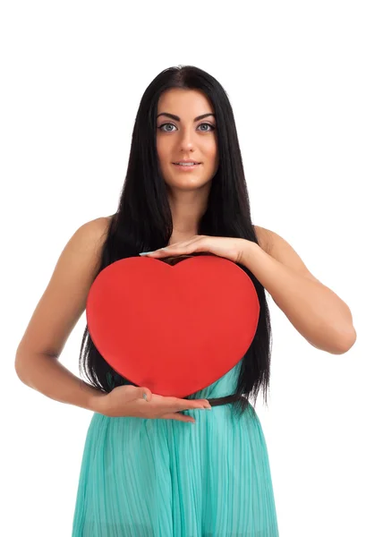 Donna che tiene San Valentino segno del cuore — Foto Stock