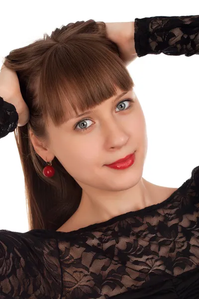 Hermosa mujer en vestido negro — Foto de Stock