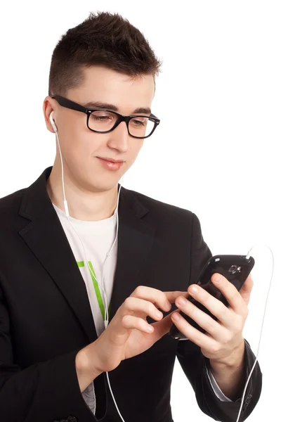 智能手机在手中的年轻人 — 图库照片