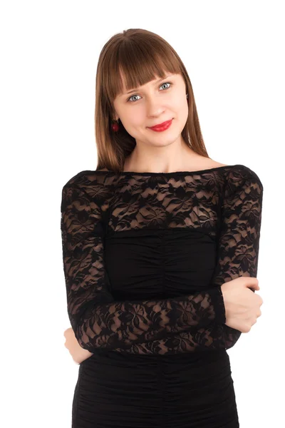 Hermosa mujer en vestido negro — Foto de Stock