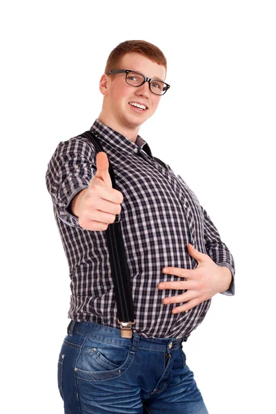 Portret van een jonge man met grote buik — Stockfoto