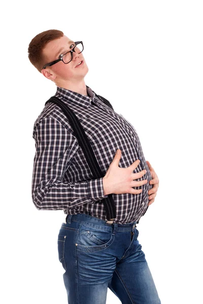 Portrait of young man with big belly — Stock Photo, Image