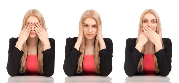 See No Evil, Hear No Evil, Speak No Evil poses. — Stock Photo, Image