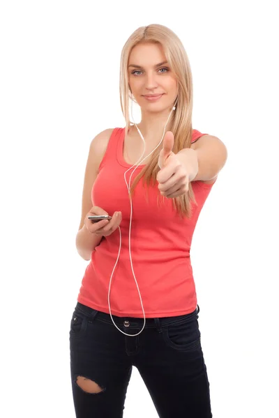 Rubia adolescente escuchar música — Foto de Stock