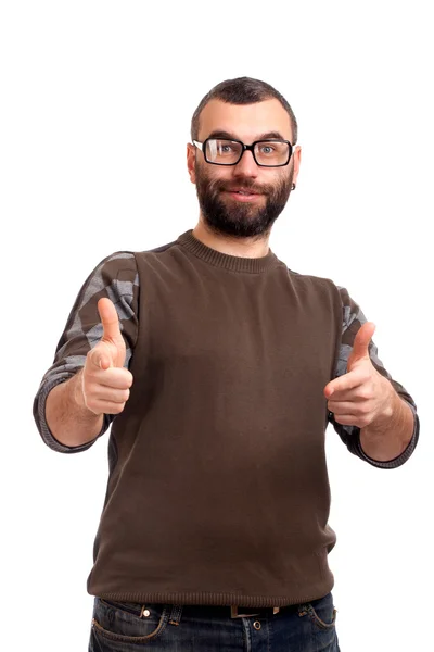 Young man with beard points at you — Stock Photo, Image