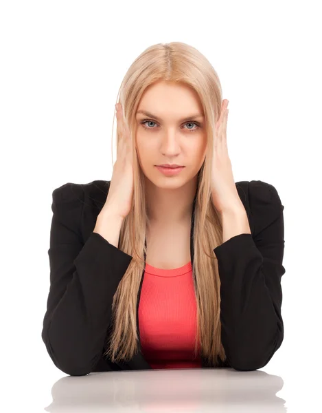 Business woman covering her ears — Stock Photo, Image