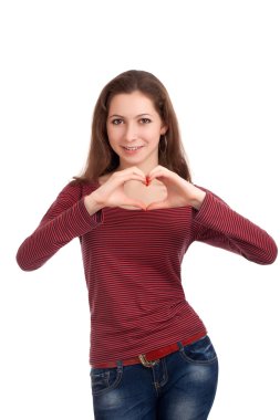 genç kadının elleri ile kalp şekli oluşturan