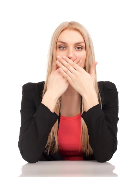 Business woman covering her mouth — Stock Photo, Image