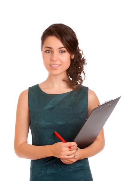 Молодая женщина держит планшет — стоковое фото