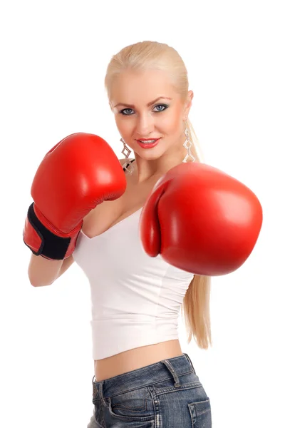 Mujer sexy con guantes de boxeo — Foto de Stock
