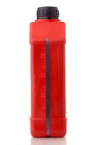 Red canister with machine oil — Stok fotoğraf