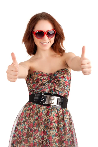 Young woman showing thumbs up — Stock Photo, Image