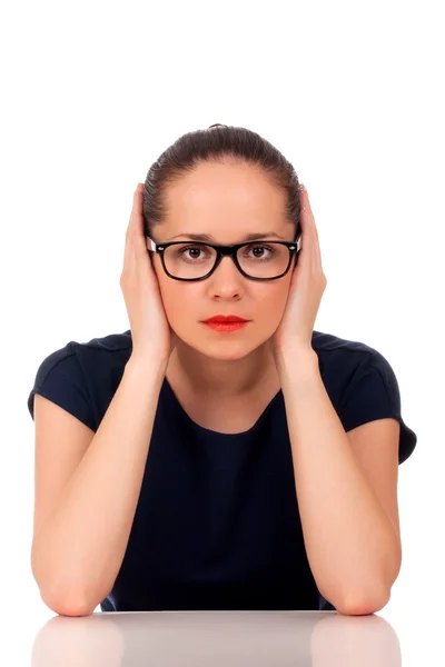 Business woman covering her ears — Stock Photo, Image