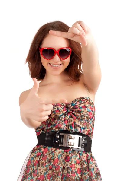 Young woman making hand frame — Stock Photo, Image