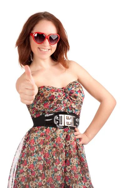 Young woman showing thumbs up — Stock Photo, Image