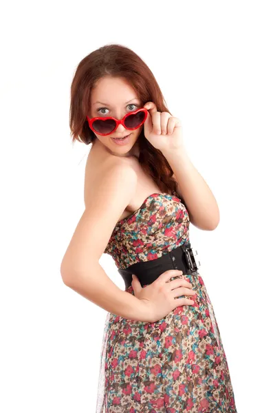 Young woman with heart shape glasses — Stock Photo, Image