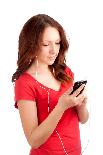 Portret van student met telefoon in handen — Stockfoto