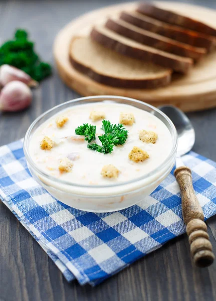 Bowl of cheese soup — Stock Photo, Image