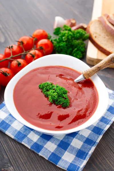 Sabrosa sopa de tomate con hierbas —  Fotos de Stock
