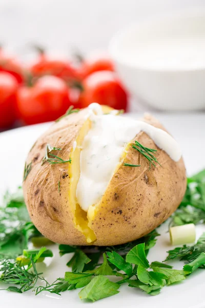 Bakad potatis med gräddsås — Stockfoto