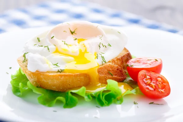 Poached egg with dill on bread — Stock Photo, Image