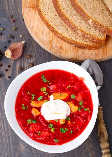 Borsch vermelho nacional ucraniano e russo — Fotografia de Stock