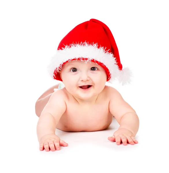 Χριστούγεννα μωρό με καπέλο Αϊ-Βασίλη — Φωτογραφία Αρχείου