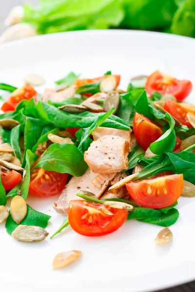 Insalata con rucola, salmone e pomodoro ciliegia — Foto Stock