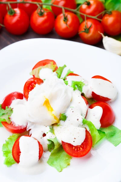 Vegetable salad with poached egg — Stock Photo, Image