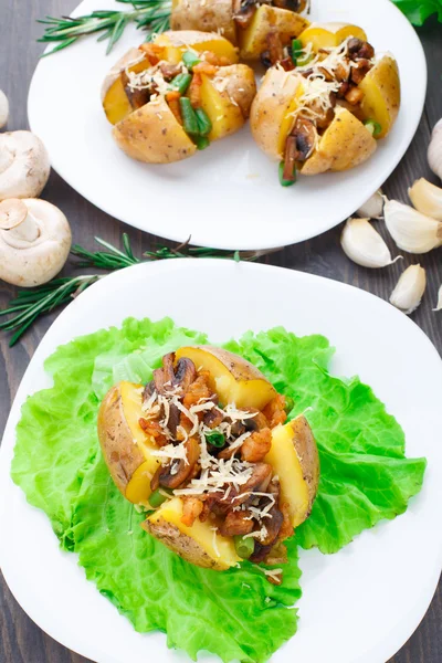 Patata al forno con pancetta e funghi — Foto Stock