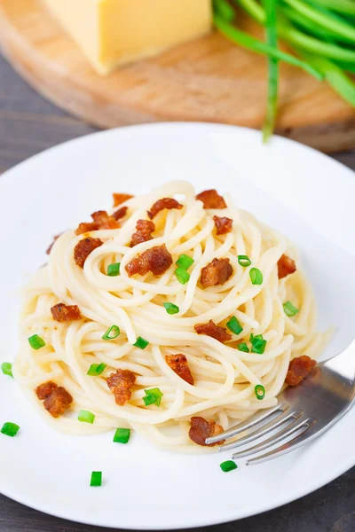 Pasta with bacon — Stock Photo, Image