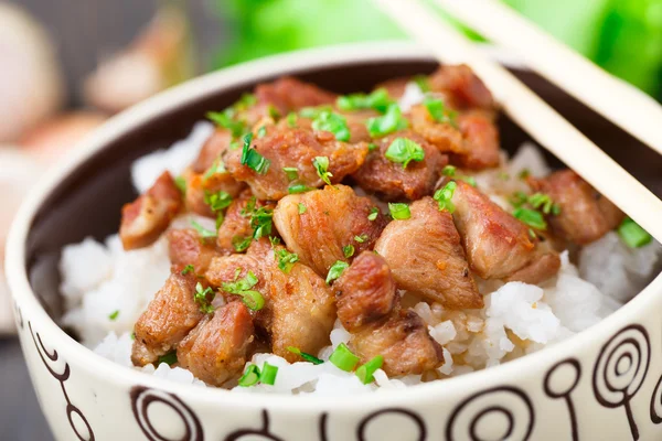 Bowl of rice with meat — Stock Photo, Image