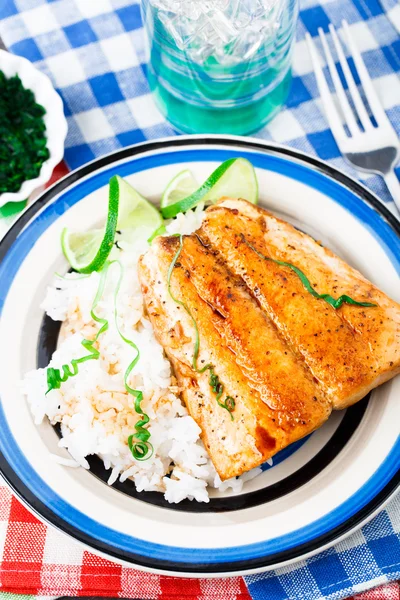 Gebackener Lachs mit Reis — Stockfoto