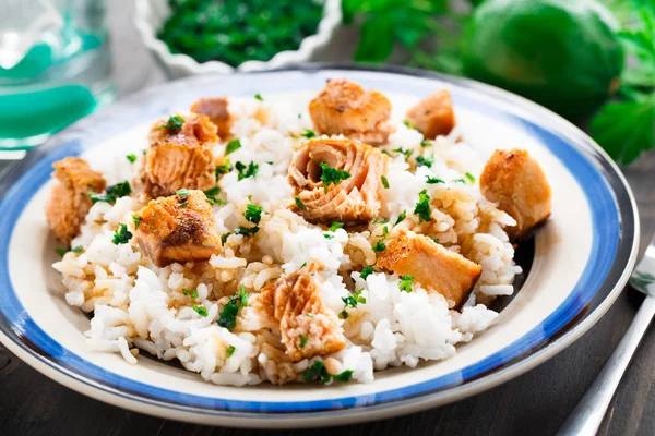 Salmón al horno con arroz — Foto de Stock