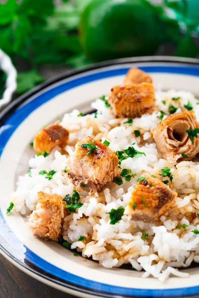 Salmão assado com arroz — Fotografia de Stock