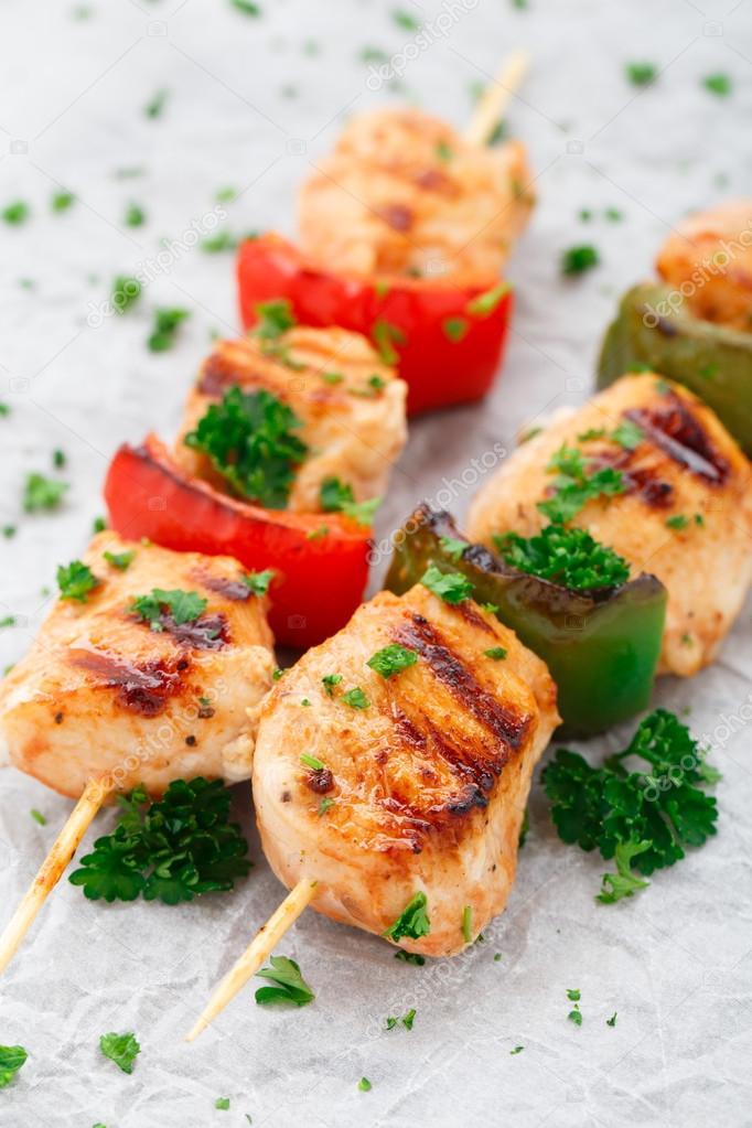 Grilled chicken skewers with paprika