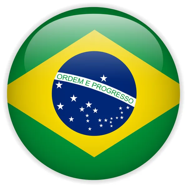 Brasil Bandera botón brillante — Vector de stock