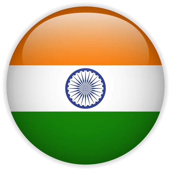 인도 깃발 광택 버튼 — 스톡 벡터