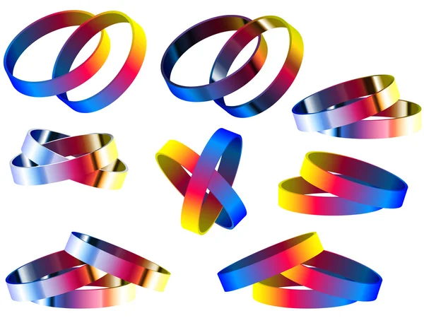 Gay manželství rainbow prsteny a náramky — Stockový vektor