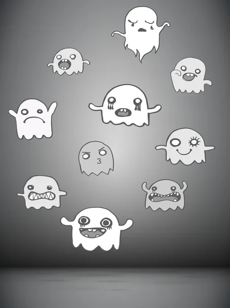 Set of 10 Cute Ghosts Stickers. Vector Image — Stock Vector