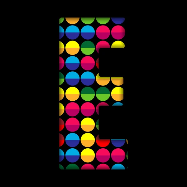 Alphabet Dots Couleur sur fond noir E — Image vectorielle