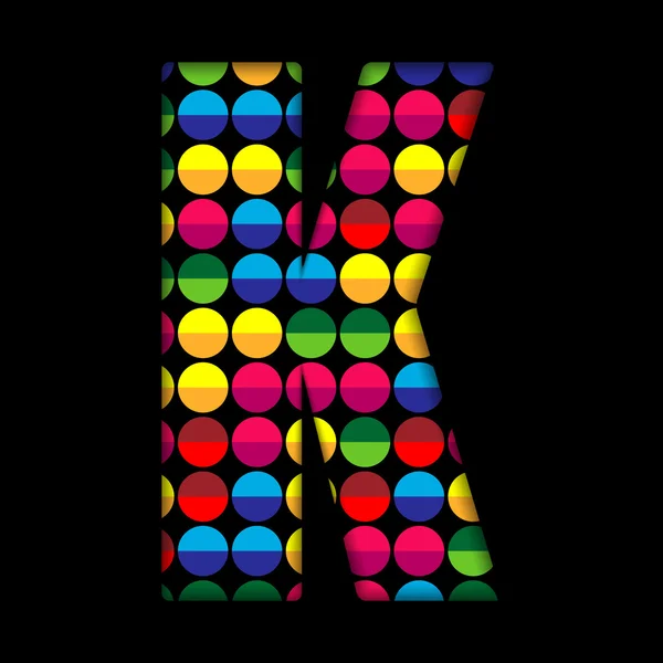 Alphabet Dots Couleur sur fond noir K — Image vectorielle