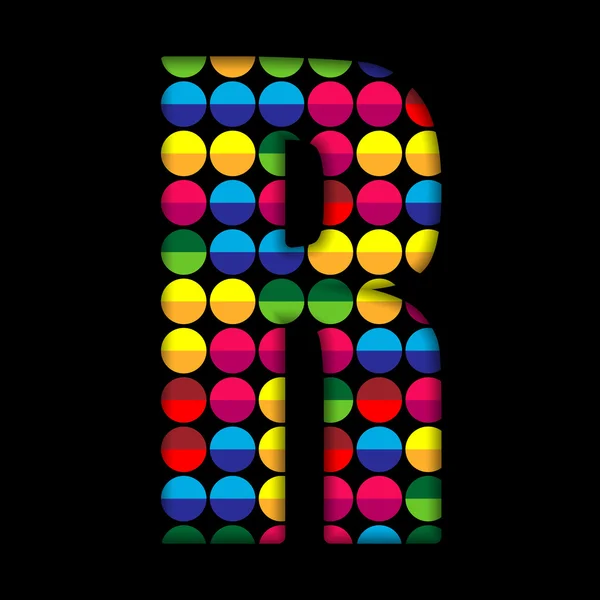 Alphabet Punkte Farbe auf schwarzem Hintergrund r — Stockvektor