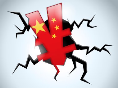 Yuan yen para kriz Çin bayrağı yere çatlamak